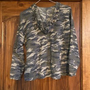 Hooded waffle knit shirt